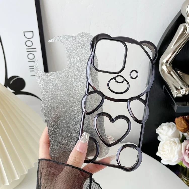 Para iPhone 15 Pro Capa de Telefone TPU Eletroplatada 3D Bear Capa Brilhante - Rose Gold
