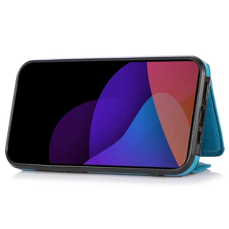 For iPhone 13 6.1 inch Cell Phone Case Card Bag Design PU+TPU Cover with Shoulder Strap - Blue