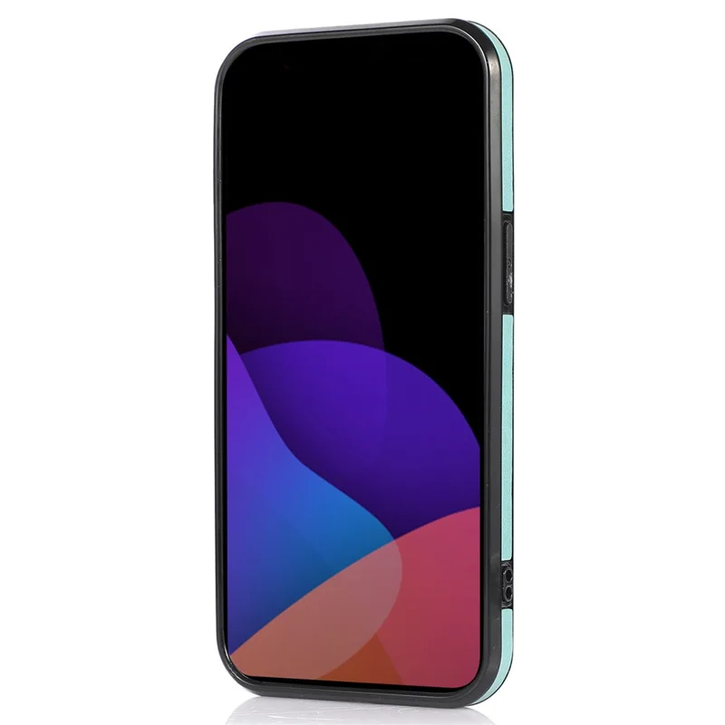 For iPhone 14 Plus Case Card Holder Kickstand PU+TPU Cellphone Cover with Shoulder Strap - Green