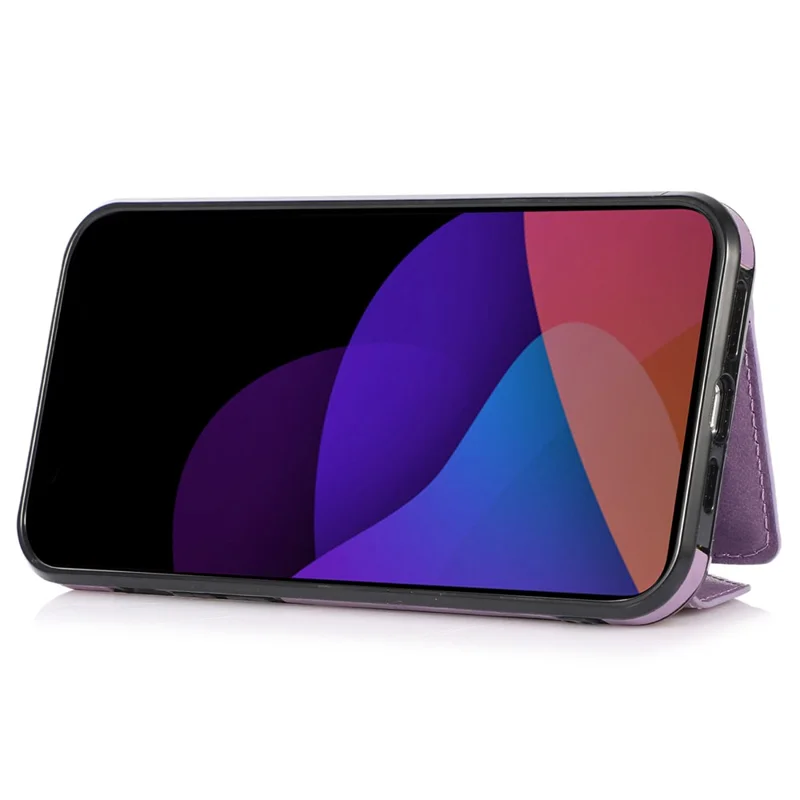 For iPhone 15 Pro Case Card Holder Drop-proof PU+TPU Phone Cover with Shoulder Strap - Purple
