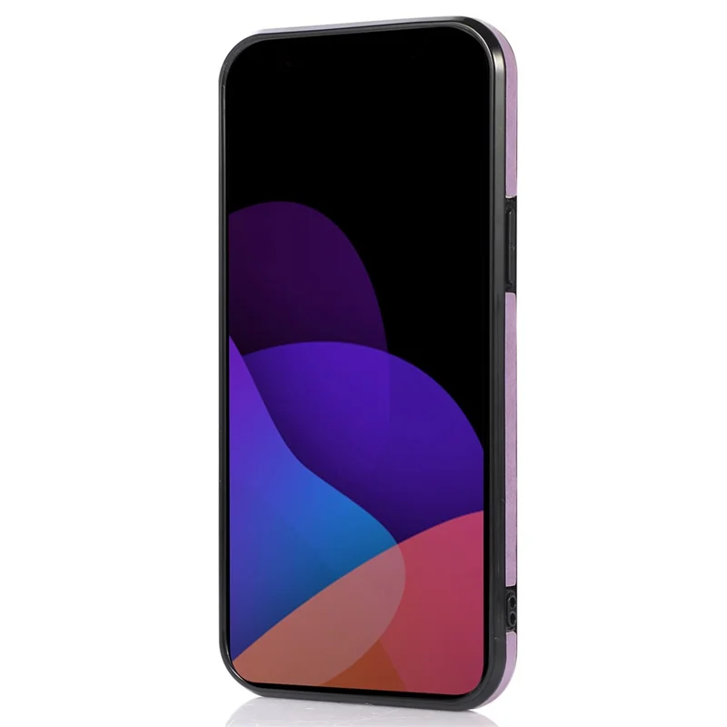 For iPhone 15 Pro Case Card Holder Drop-proof PU+TPU Phone Cover with Shoulder Strap - Purple