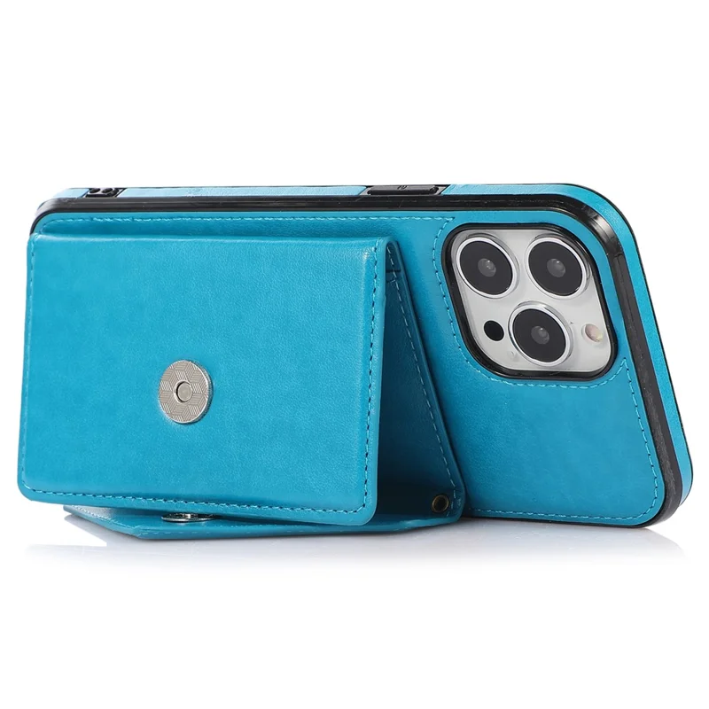 For iPhone 15 Pro Case Card Holder Drop-proof PU+TPU Telefoonhoesje met Schouderband - Blauw