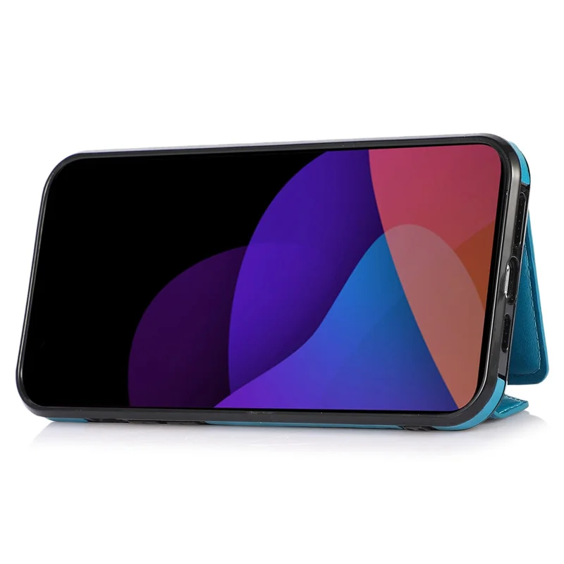 For iPhone 15 Pro Case Card Holder Drop-proof PU+TPU Telefoonhoesje met Schouderband - Blauw