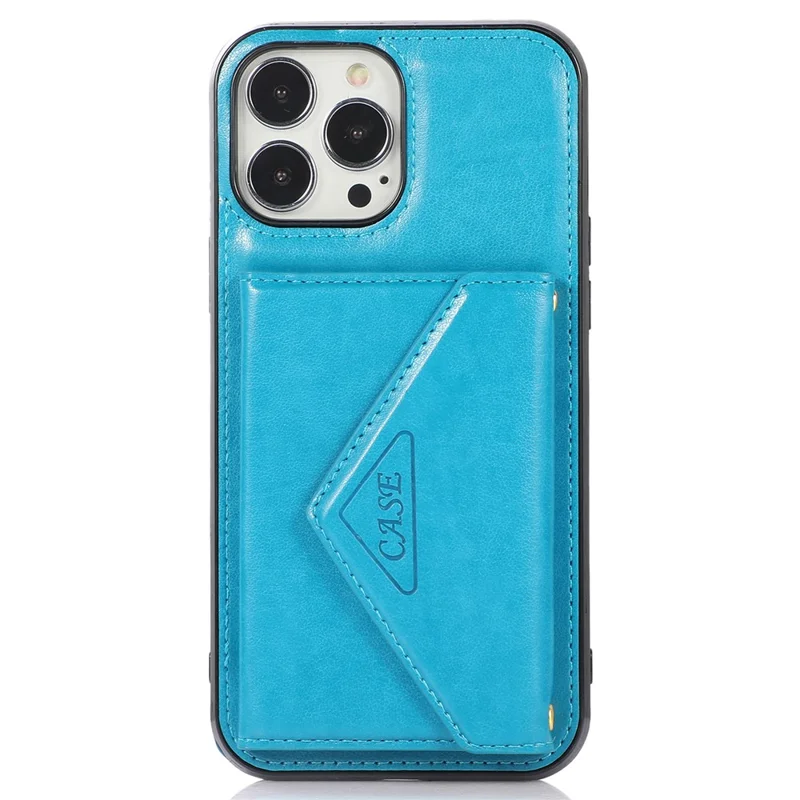For iPhone 15 Pro Case Card Holder Drop-proof PU+TPU Telefoonhoesje met Schouderband - Blauw