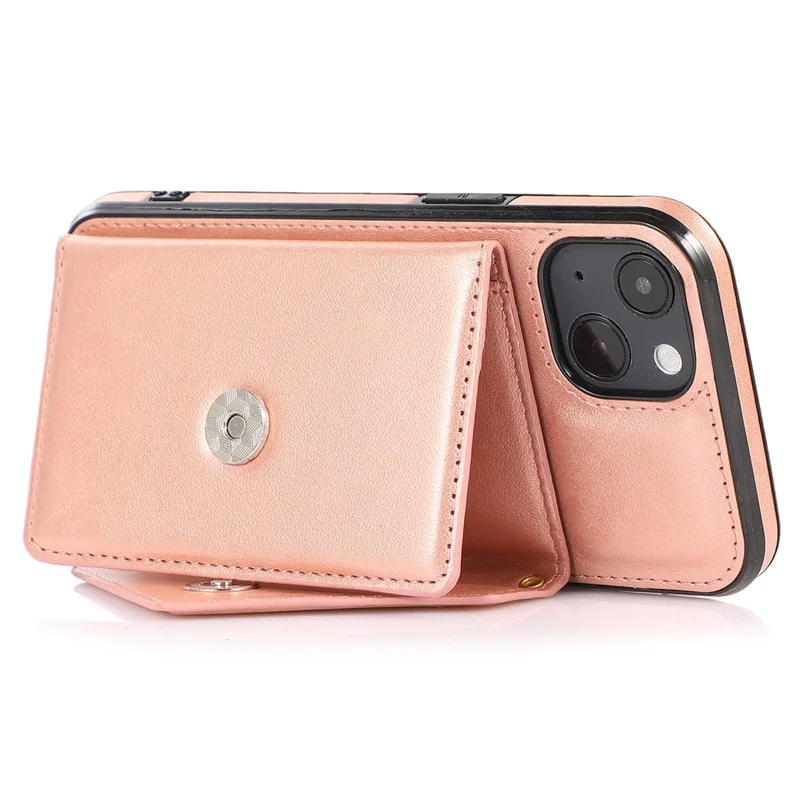 For iPhone 14 Cell Phone Case Triangle Lid Card Bag Leather+TPU Protective Crossbody Cover - Rose Gold