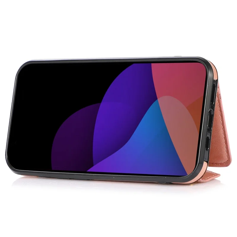 For iPhone 14 Cell Phone Case Triangle Lid Card Bag Leather+TPU Protective Crossbody Cover - Rose Gold