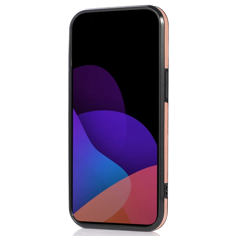 For iPhone 14 Cell Phone Case Triangle Lid Card Bag Leather+TPU Protective Crossbody Cover - Rose Gold