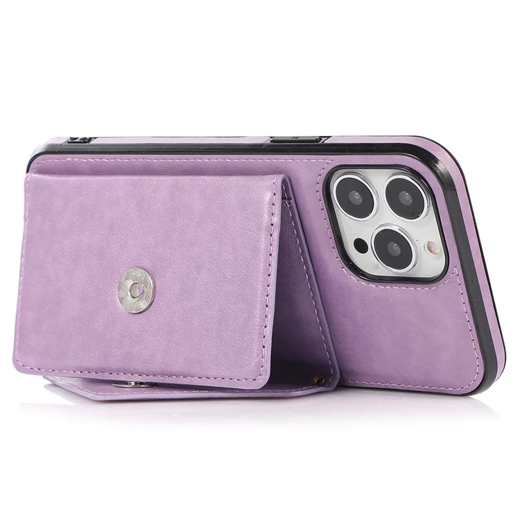 For iPhone 13 Pro 6.1 inch Cell Phone Case Leather+TPU Anti-shock Crossbody Cover with Card Bag - Purple
