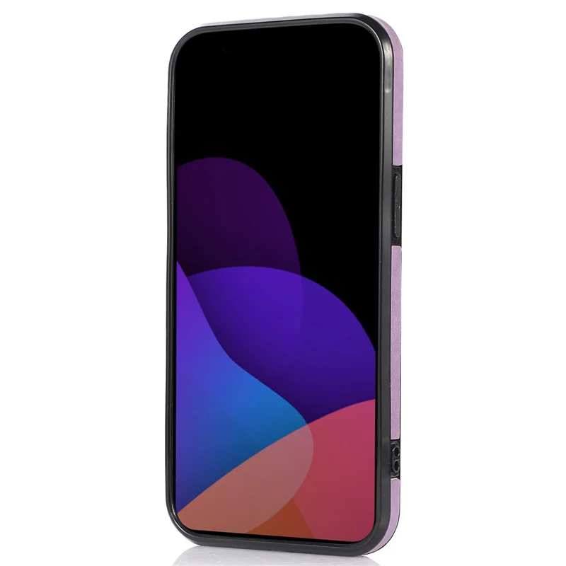 For iPhone 15 Cell Phone Case Triangle Lid Card Bag Leather+TPU Cover with Long Strap - Purple