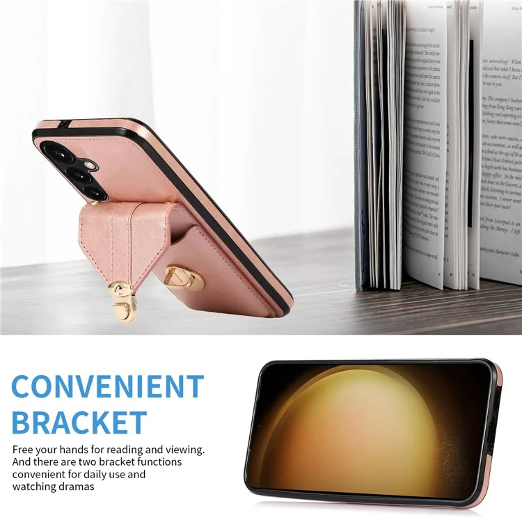 For Samsung Galaxy A15 5G Case Phone Pouch Shoulder Bag Card Holder PU Leather+TPU Cover - Rose Gold