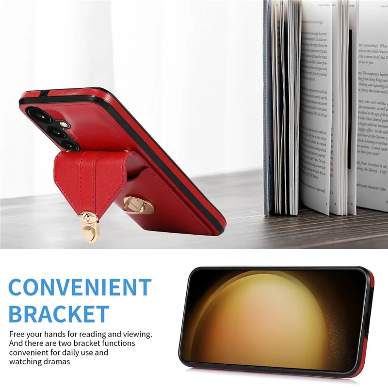 For Samsung Galaxy A15 5G Case Phone Pouch Shoulder Bag Card Holder PU Leather+TPU Cover - Red