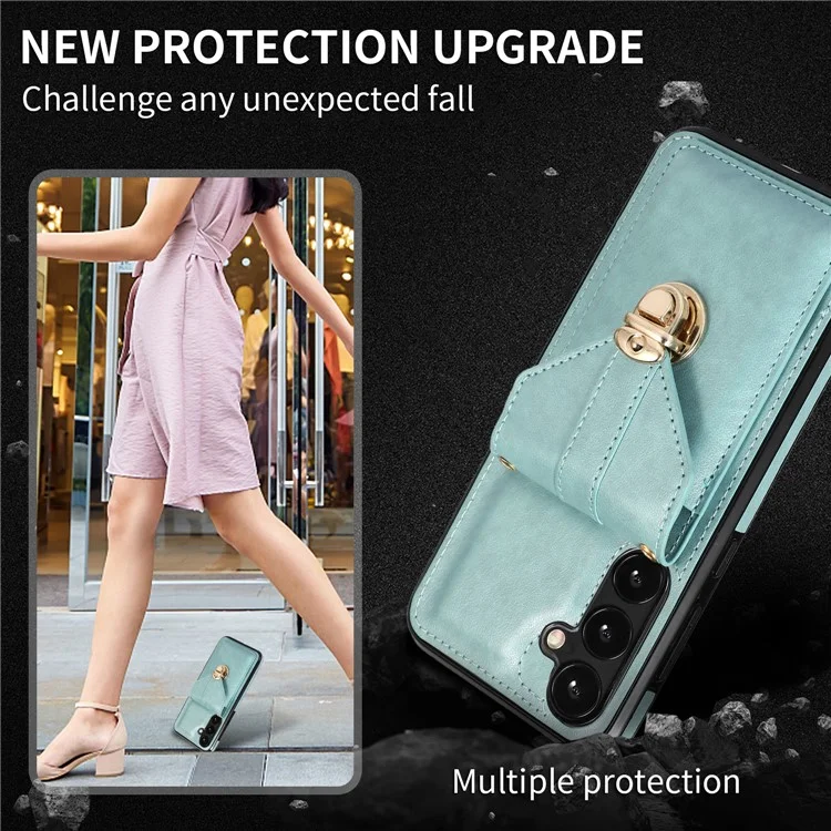For Samsung Galaxy A34 5G Case Card Holder Kickstand Anti-Scratch PU Leather+TPU Phone Shell - Green
