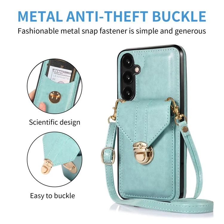 For Samsung Galaxy A34 5G Case Card Holder Kickstand Anti-Scratch PU Leather+TPU Phone Shell - Green