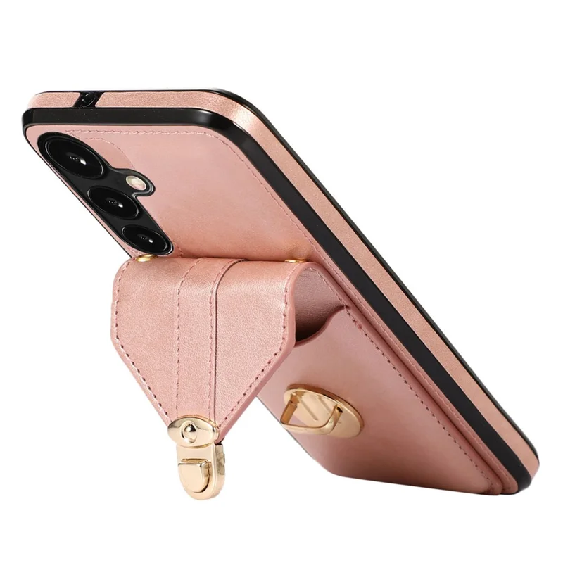 For Samsung Galaxy A34 5G Case Card Holder Kickstand Anti-Scratch PU Leather+TPU Phone Shell - Rose Gold
