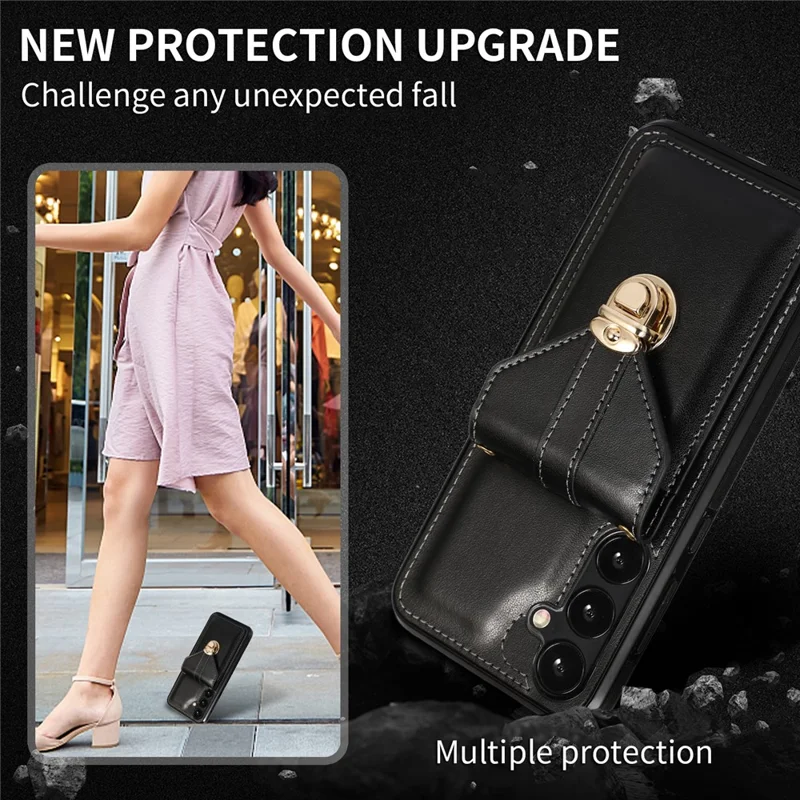For Samsung Galaxy A54 5G PU Leather+TPU Cover Phone Case with Kickstand Card Holder - Black