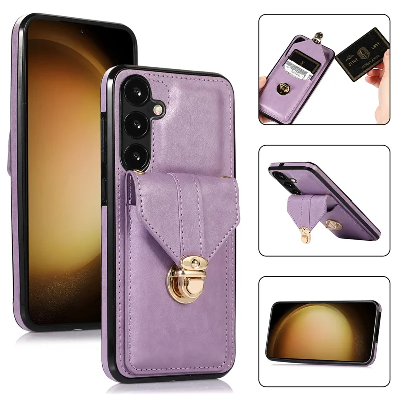 For Samsung Galaxy A14 5G / 4G Case Shockproof Phone Cover Card Holder PU Leather+TPU Phone Shell - Purple