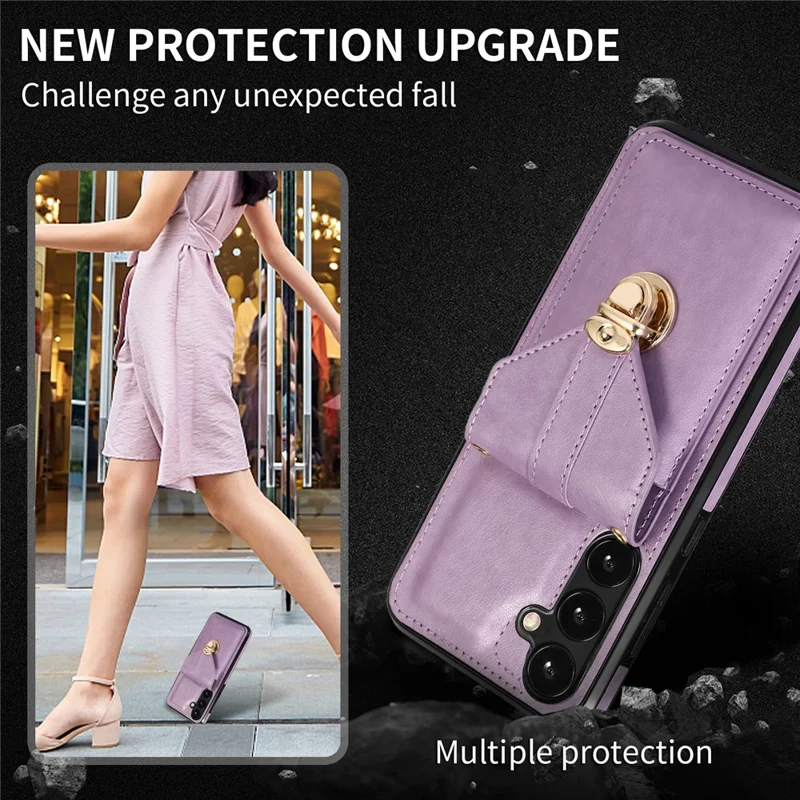 For Samsung Galaxy A14 5G / 4G Case Shockproof Phone Cover Card Holder PU Leather+TPU Phone Shell - Purple