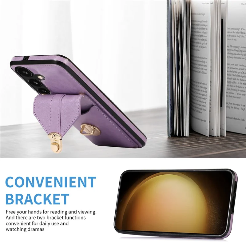 For Samsung Galaxy A14 5G / 4G Case Shockproof Phone Cover Card Holder PU Leather+TPU Phone Shell - Purple