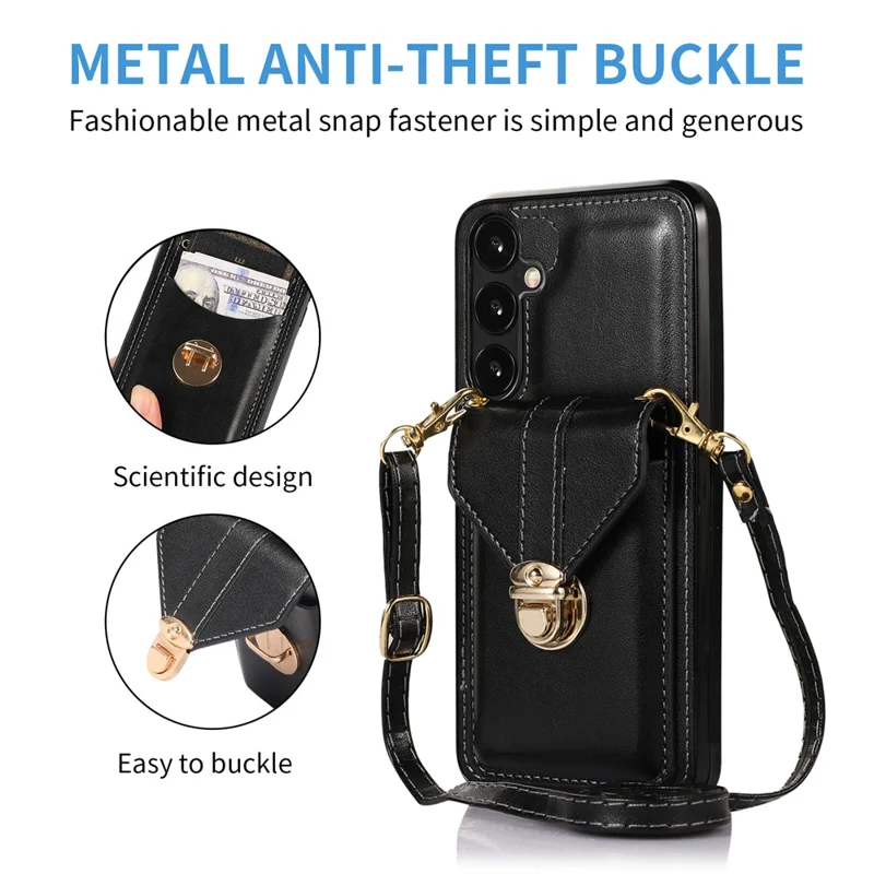 For Samsung Galaxy A25 5G (Global) (161.0 x 76.5 x 8.3mm) Case Shockproof PU Leather+TPU Phone Cover with Card Holder - Black