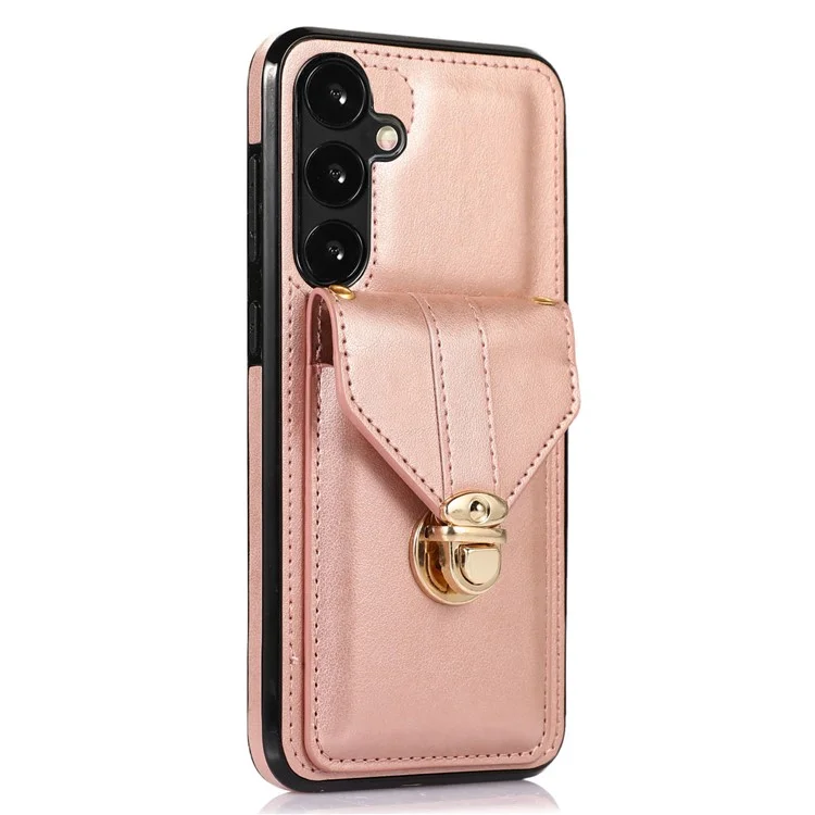 Для Samsung Galaxy S23 FE Case Card Holder PU Leather+TPU Shockproof Cover - Rose Gold