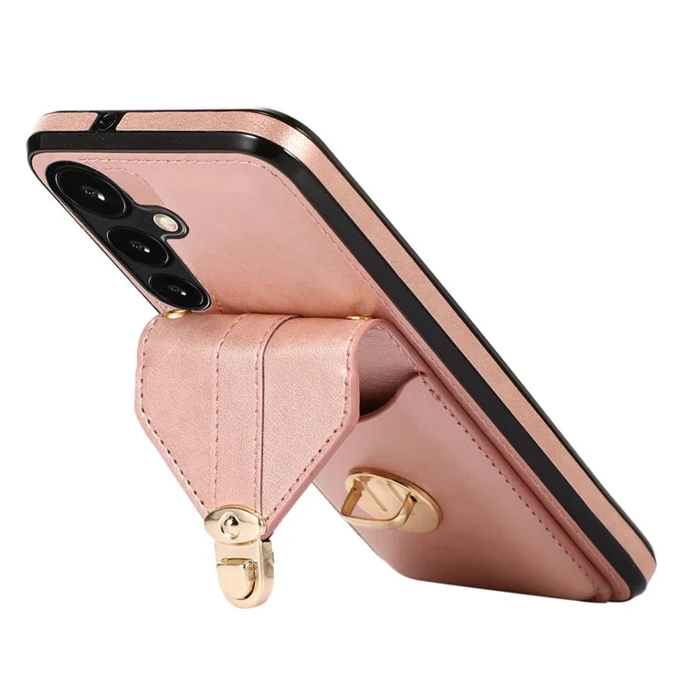 Для Samsung Galaxy S23 FE Case Card Holder PU Leather+TPU Shockproof Cover - Rose Gold
