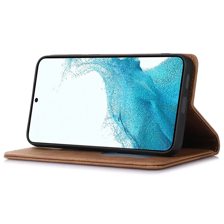 Funda de teléfono de cuero de poliuretano para Samsung Galaxy A15 5G / 4G, con soporte magnético y cartera - Marrón