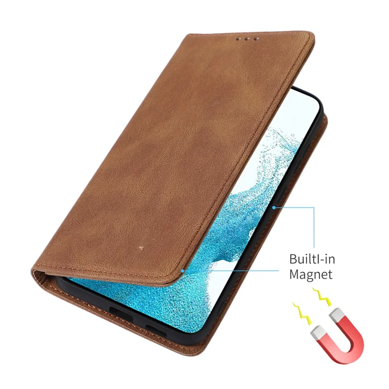 For Samsung Galaxy A34 5G Dustproof Cover Magnetic Stand PU Leather Phone Case Wallet - Brown