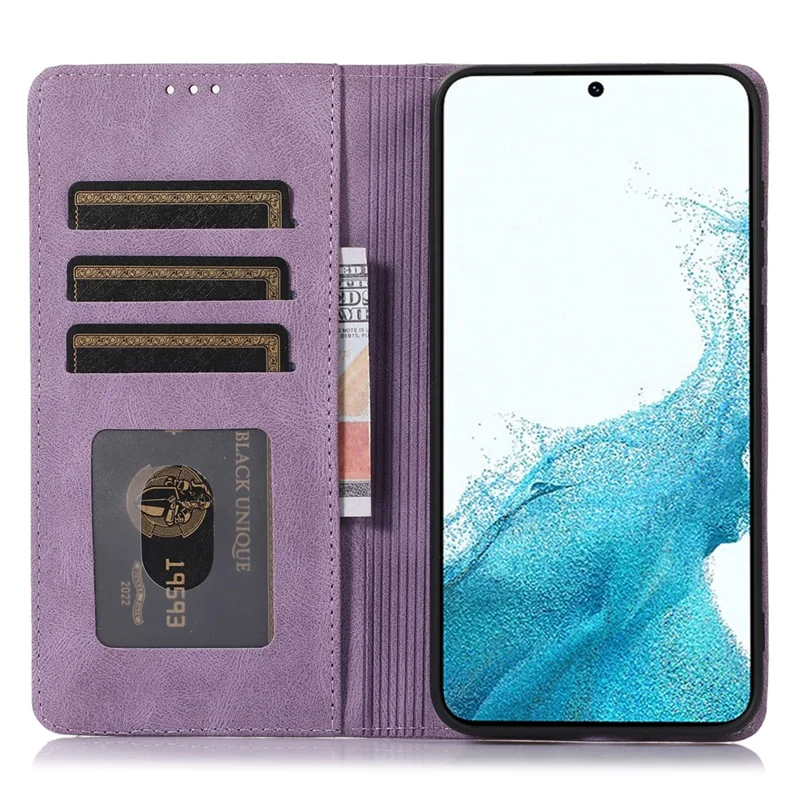 For Samsung Galaxy A05s 4G Case Anti-Scratch Phone Shell Magnetic Stand PU Leather Wallet Cover - Purple