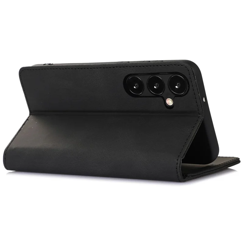 For Samsung Galaxy S24+ PU Leather Mobile Phone Case Magnetic Stand Cover Wallet - Black