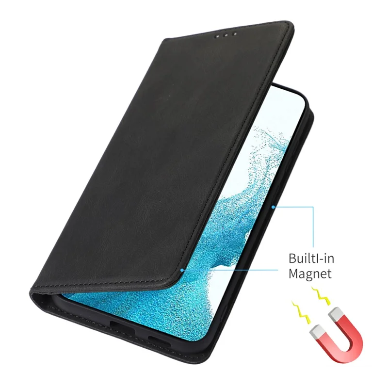 For Samsung Galaxy S24+ PU Leather Mobile Phone Case Magnetic Stand Cover Wallet - Black