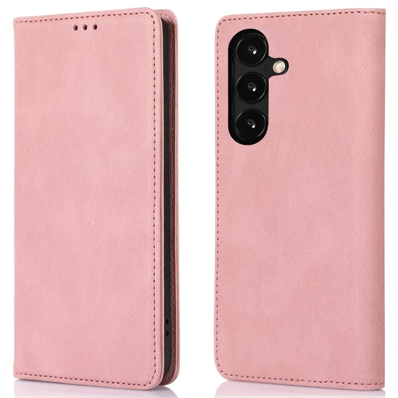 For Samsung Galaxy S24+ PU Leather Mobile Phone Case Magnetic Stand Cover Wallet - Rose Gold