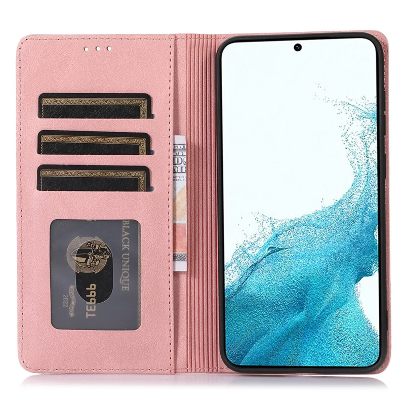 For Samsung Galaxy S24+ PU Leather Mobile Phone Case Magnetic Stand Cover Wallet - Rose Gold