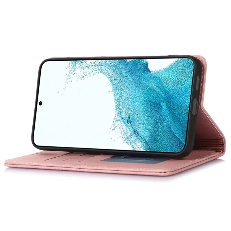 For Samsung Galaxy S24+ PU Leather Mobile Phone Case Magnetic Stand Cover Wallet - Rose Gold