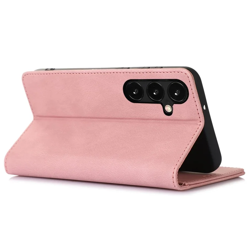 For Samsung Galaxy S24+ PU Leather Mobile Phone Case Magnetic Stand Cover Wallet - Rose Gold