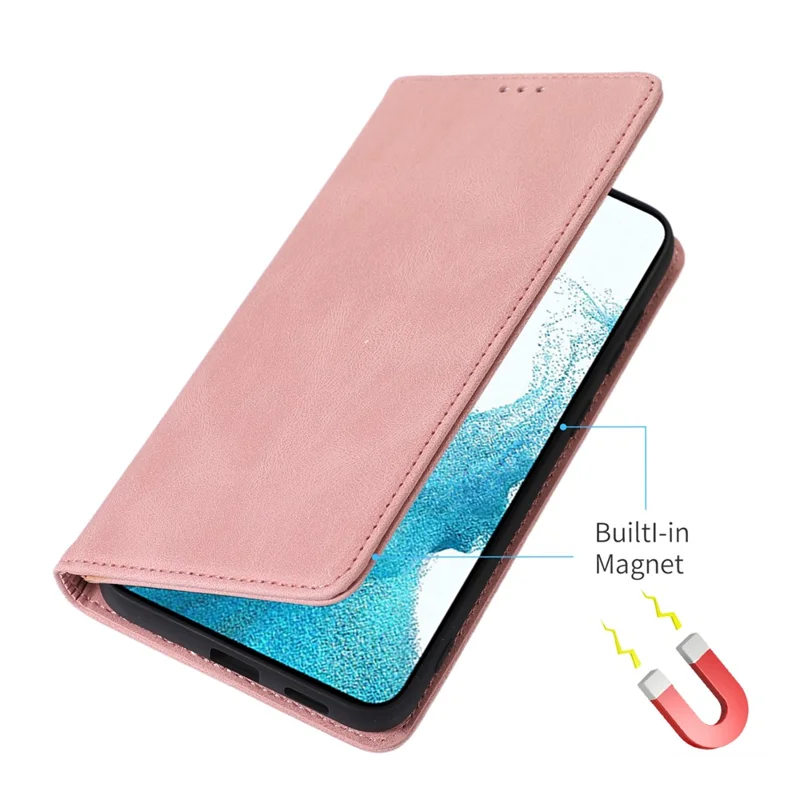 For Samsung Galaxy S24+ PU Leather Mobile Phone Case Magnetic Stand Cover Wallet - Rose Gold