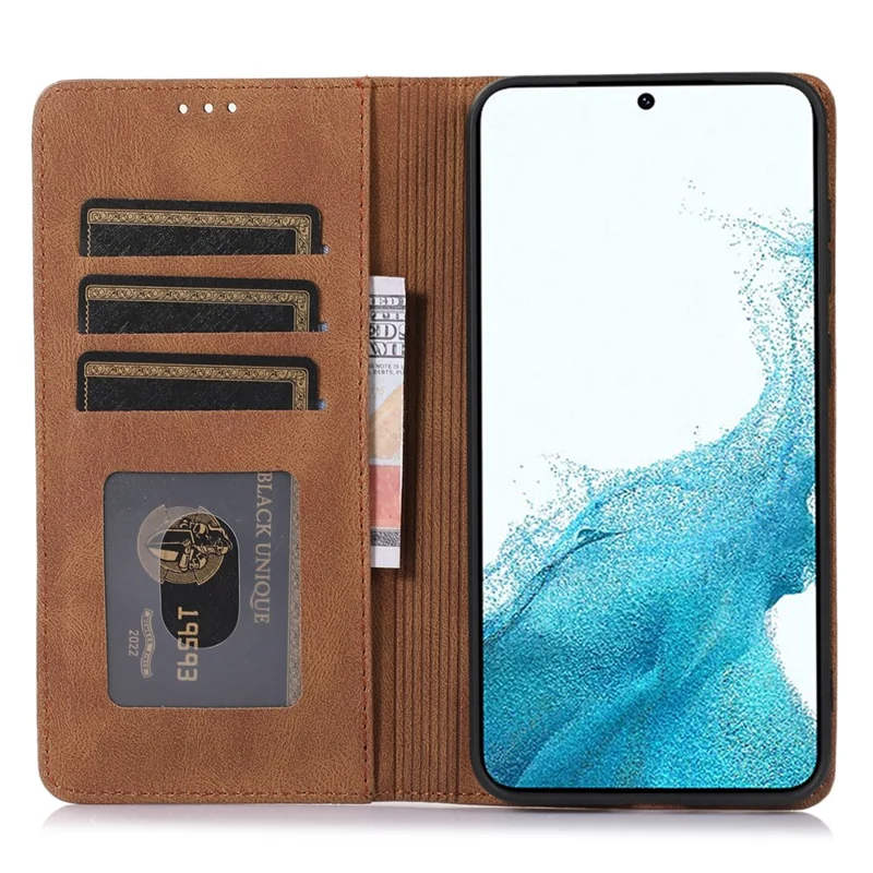For Samsung Galaxy A54 5G Cell Phone Case Magnetic Stand Wallet TPU+PU Leather Cover - Brown