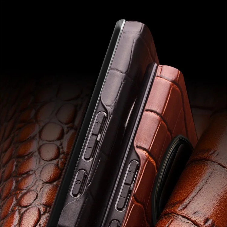 QIALINO Para Honor Magic5 Ultimate 5G Genuine Cow Leather Case View Window Flip Phone Cover - Marrom