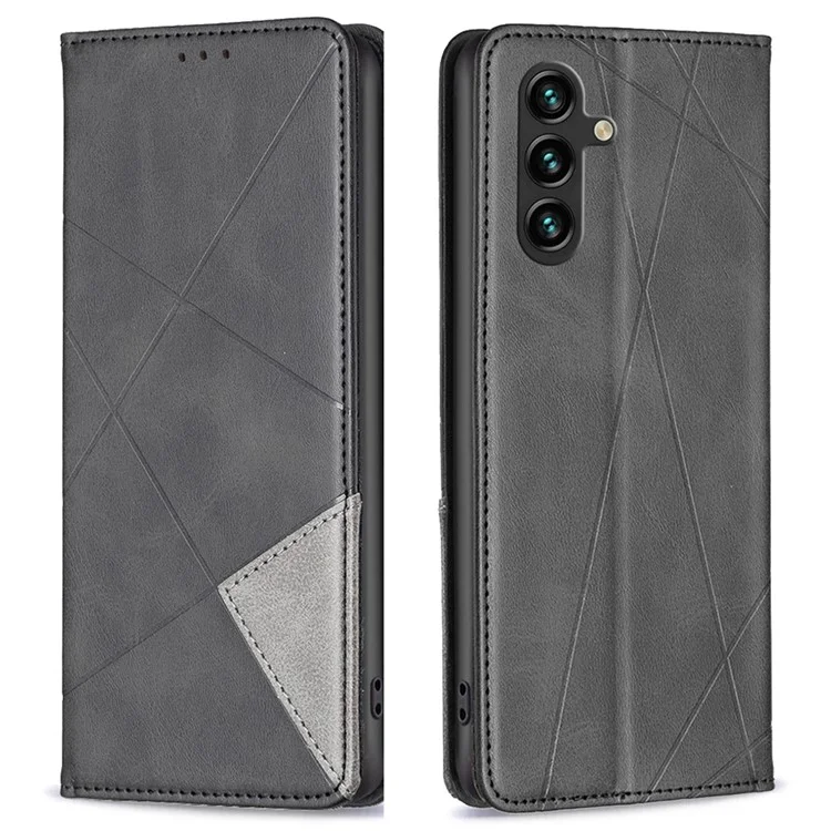 Para Samsung Galaxy A55 5G Case Anti-Scratch Card Holder Magnetic PU Leather Cover - Black
