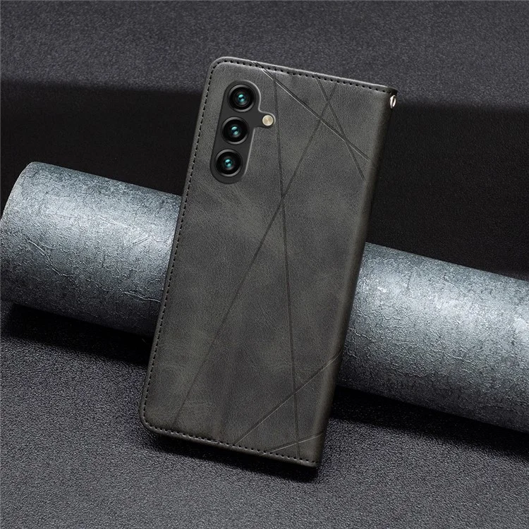 Para Samsung Galaxy A55 5G Case Anti-Scratch Card Holder Magnetic PU Leather Cover - Black