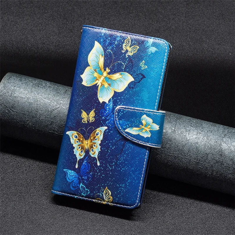 BF03 For Samsung Galaxy A55 5G Leather Case Magnetic Zipper Flip Phone Cover - Golden Butterflies