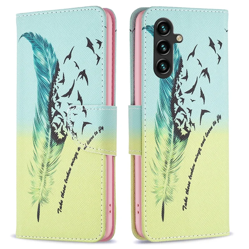 For Samsung Galaxy A55 5G PU Leather Flip Cover Pattern Printing Phone Case - Feather and Birds