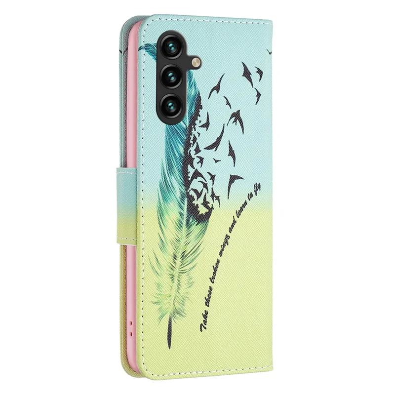 For Samsung Galaxy A55 5G PU Leather Flip Cover Pattern Printing Phone Case - Feather and Birds