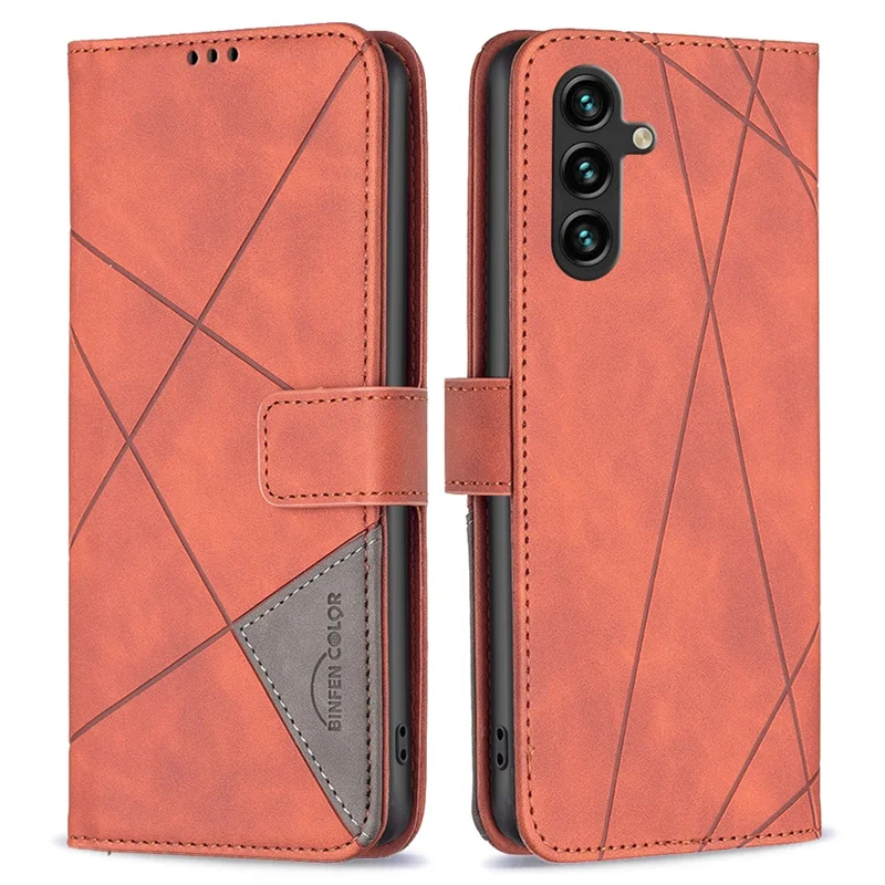 BINFEN COLOR For Samsung Galaxy A55 5G Phone Cases Wallet Stand Geometry Imprint Leather Cover - Brown