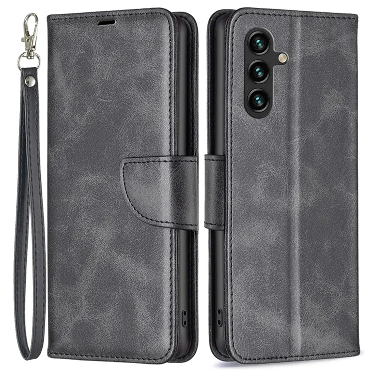 Per Samsung Galaxy A55 5G Textured Wallet Anti-Scratch Cell Phone Case PU Leather Stand Cover - Nero