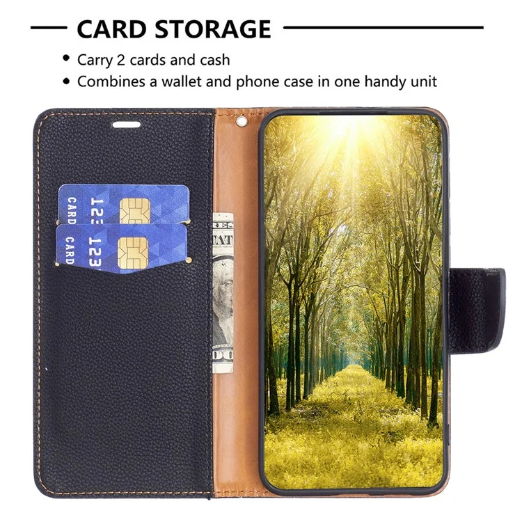 Pour Samsung Galaxy A55 5G Case Stand Étui en cuir PU Texture Litchi Coque de téléphone portable - Noir