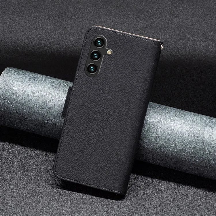 Pour Samsung Galaxy A55 5G Case Stand Étui en cuir PU Texture Litchi Coque de téléphone portable - Noir