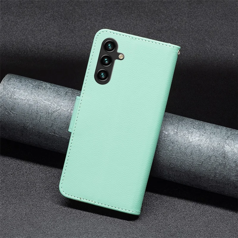 For Samsung Galaxy A55 5G Wallet Case with Wrist Strap Litchi Texture Leather Phone Stand Cover - Green