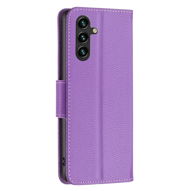 For Samsung Galaxy A55 5G Wallet Case with Wrist Strap Litchi Texture Leather Phone Stand Cover - Purple