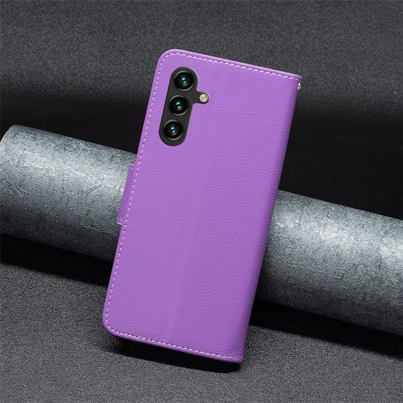 For Samsung Galaxy A55 5G Wallet Case with Wrist Strap Litchi Texture Leather Phone Stand Cover - Purple