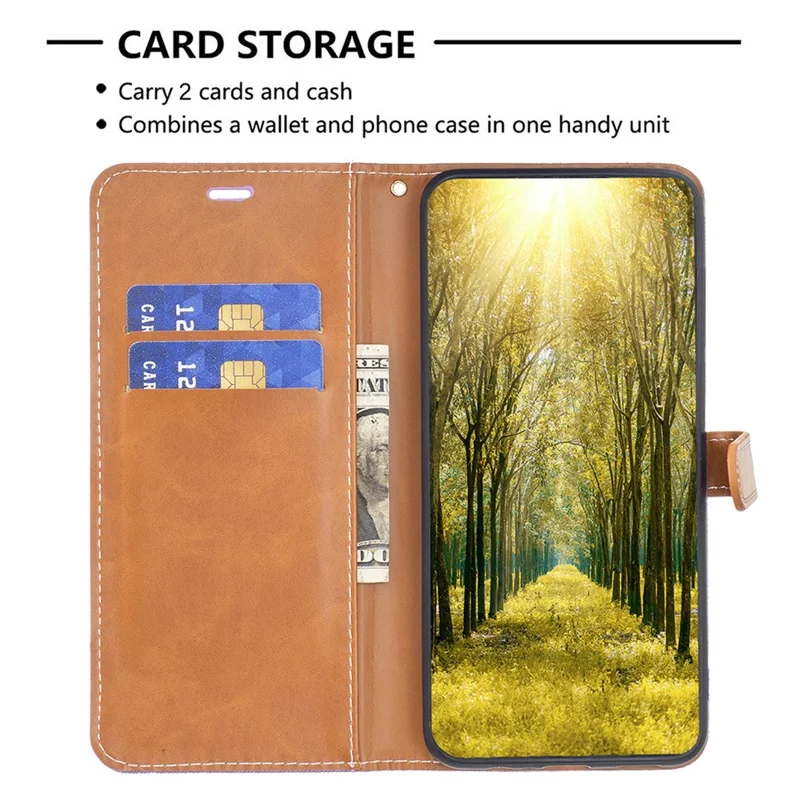 For Samsung Galaxy A55 5G Cell Phone Case Jeans Cloth Splicing Leather Stand Protective Cover - Purple